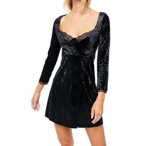 NWT Free People Kat Black Velvet & Lace Mini Dress